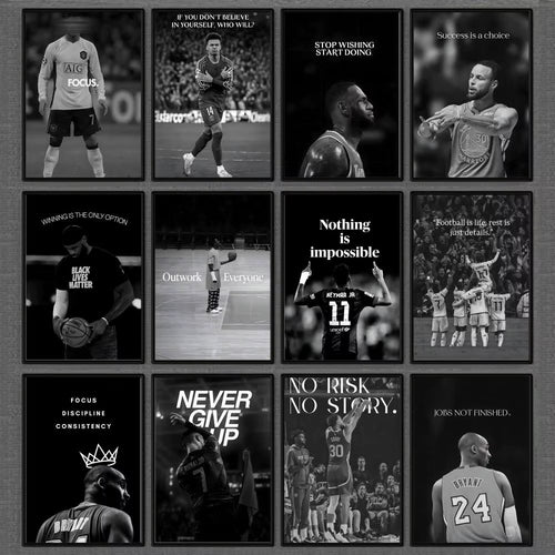 Athlete Inspirational Quotation Poster Home Gym Football Basketball Prints Wall Stickers Paintings for Home Living Room Decor